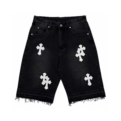 [H12셀러] 크롬하츠 십자가자수 로고 데님 반바지 Chrome Hearts